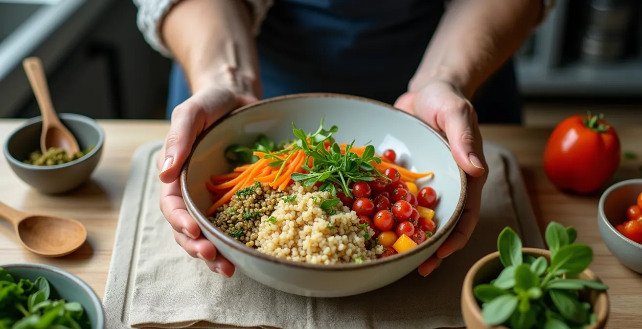 Close-up of chef preparing gluten-free dish in dedicated cooking area