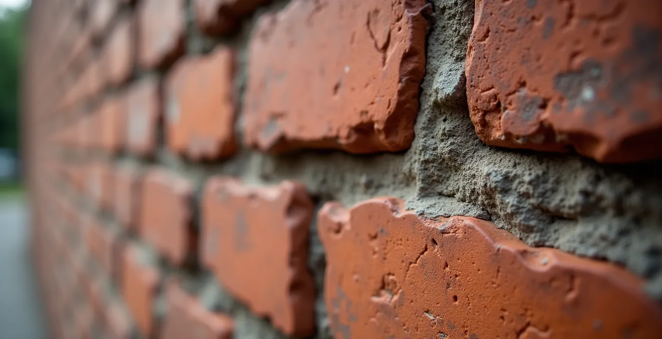 Macro shot of Gooderham Building's red brick texture and architectural details