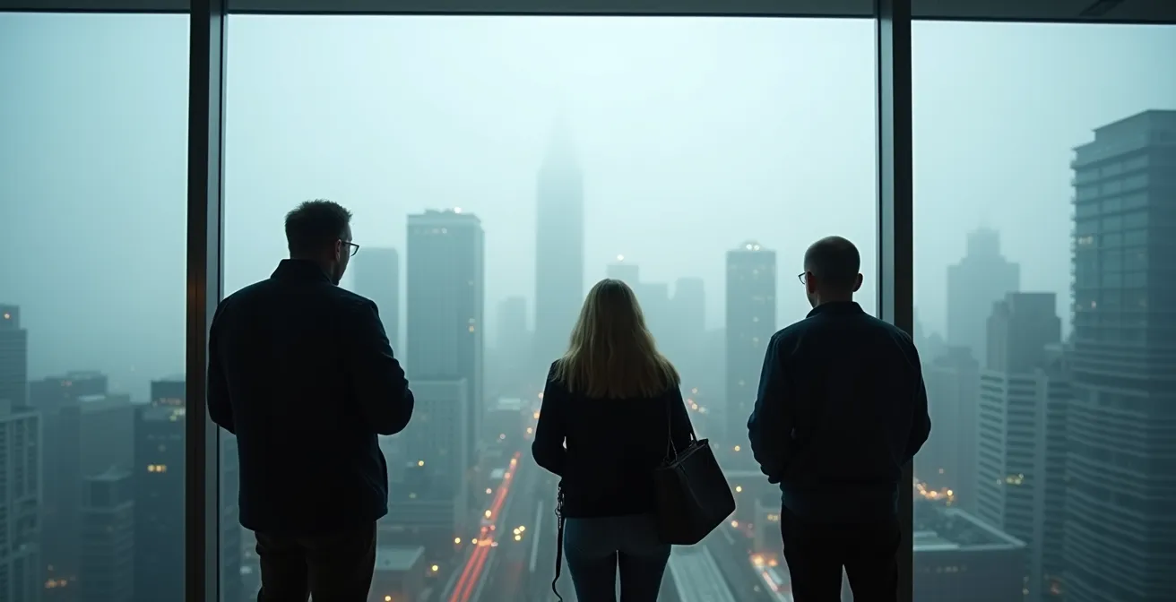 CN Tower emerging from Lake Ontario fog bank at sunrise