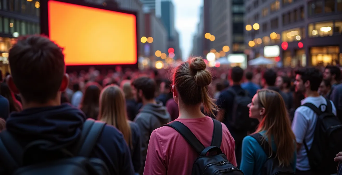 Festival Street atmosphere on King Street Toronto with outdoor screening setup and diverse crowds