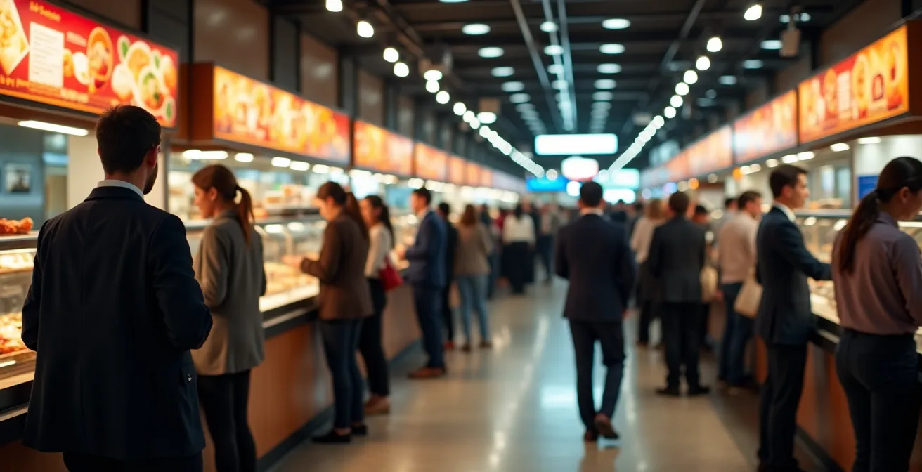 Busy underground food court during Toronto PATH lunch hour