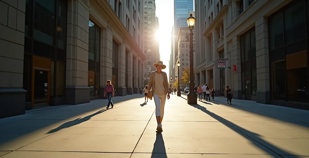 Shadow patterns in Toronto's financial district showing optimal walking routes