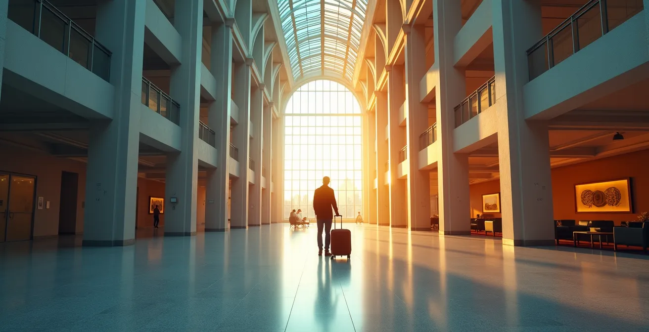 Contrasting atmospheres of Union Station's various waiting areas from grand hall to modern lounges