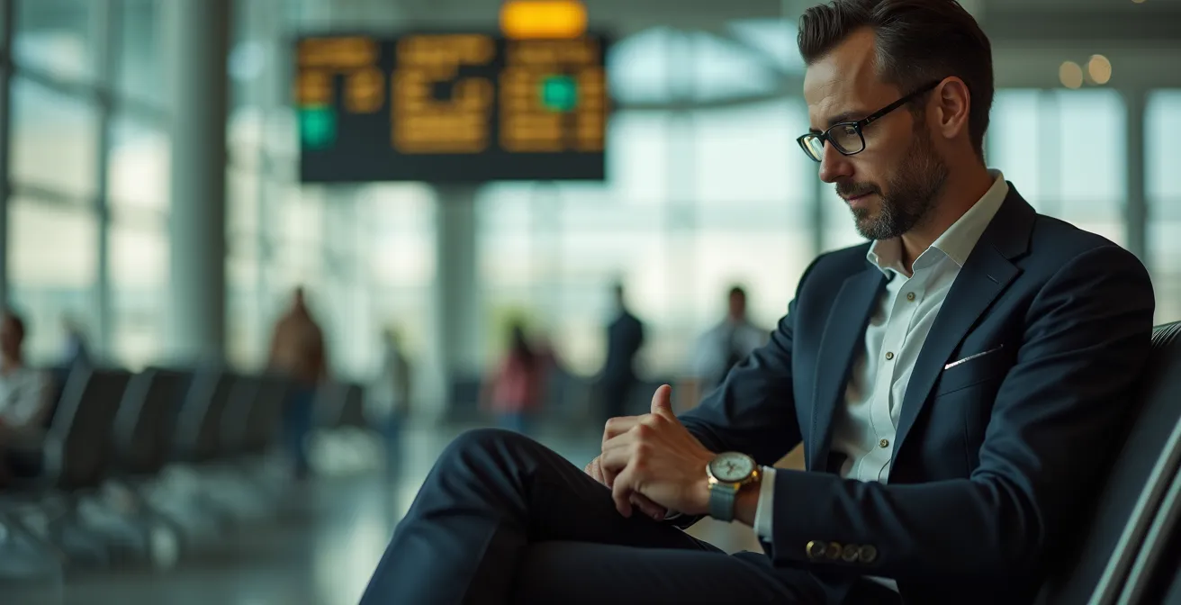 Elegant VIA Rail concourse with passengers waiting near departure boards