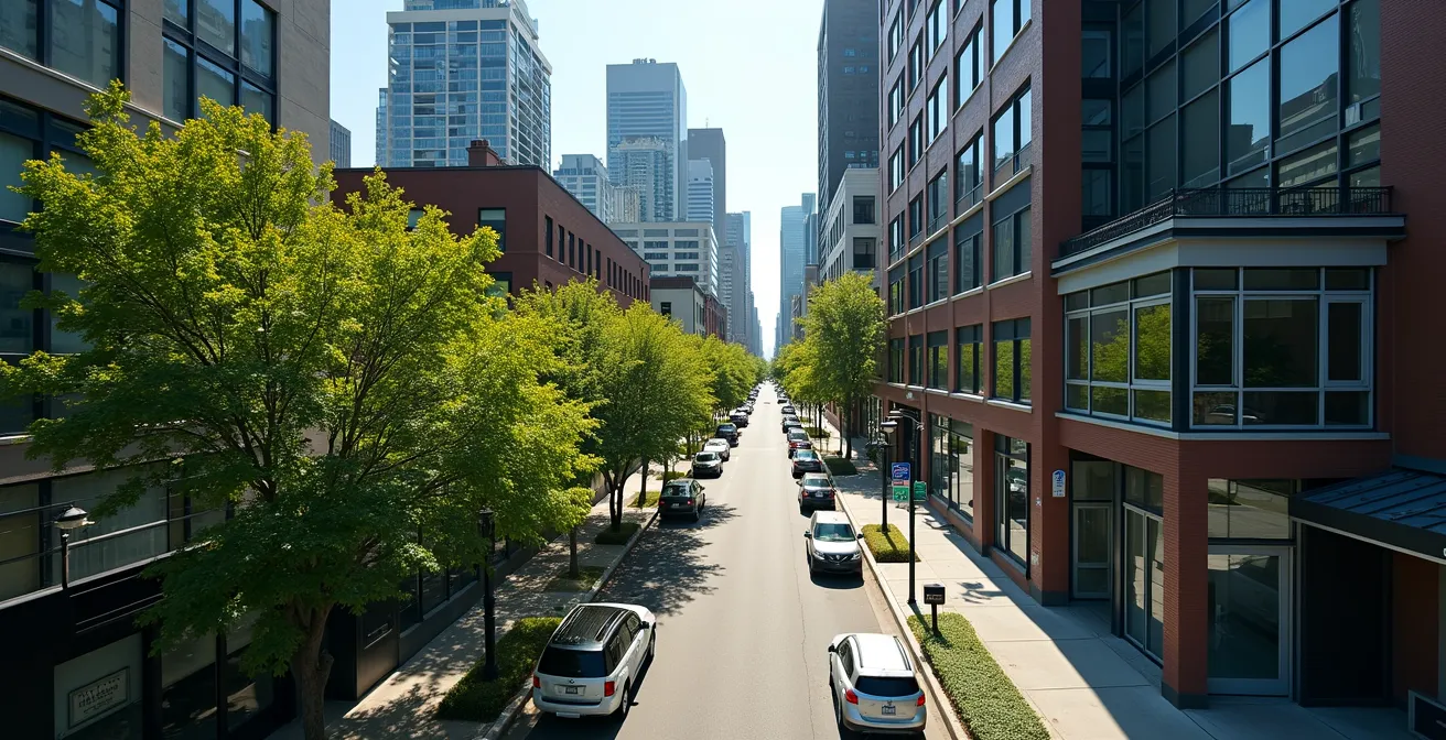 Aerial view contrasting Yorkville luxury district with neighboring Annex residential area