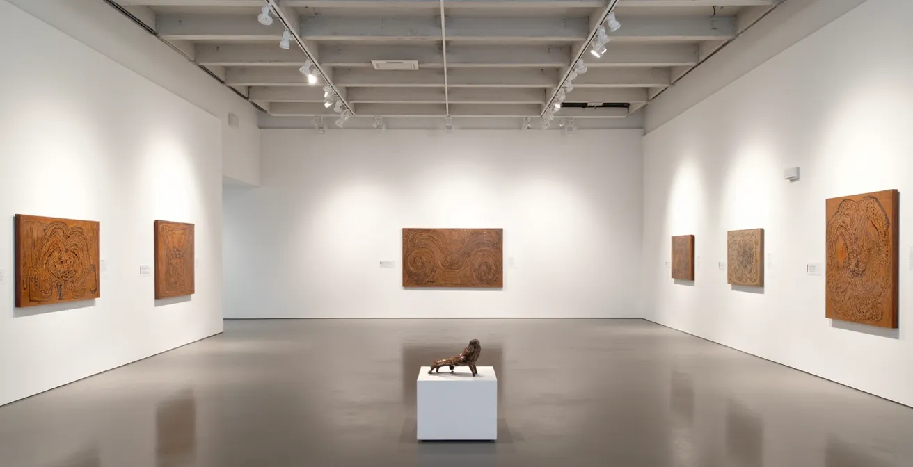 Interior view of an authentic Indigenous art gallery in Yorkville showing properly displayed works with artist information